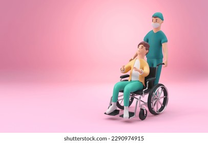 Nurse Carrying Patient on Wheelchair. 3D Illustration - Powered by Shutterstock