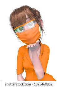 Nurse Cartoon Is Blowing A Kiss In White Background, 3d Illustration