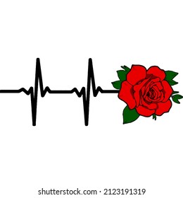 Nurse EKG Heart Pulse With Red Rose