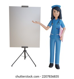 Nurse Explain With A Blank White Board 3d Character Illustration