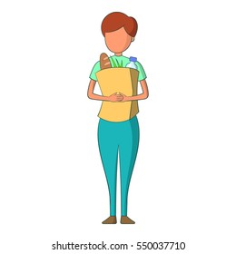 Nurse With Food Bag Icon. Cartoon Illustration Of Nurse  Icon For Web Design