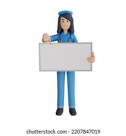 Nurse Holding A Blank White Board 3d Character Illustration