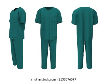 Nurse Uniform Mockup In Front, Back And Side Views. 3d Illustration, 3d Rendering