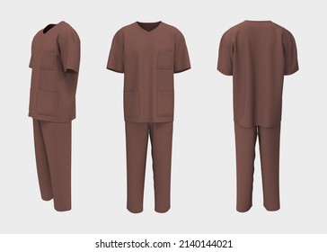 Nurse Uniform Mockup In Front, Back And Side Views. 3d Illustration, 3d Rendering