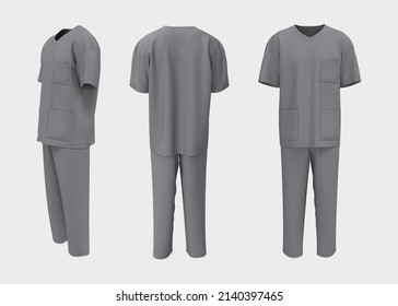 Nurse Uniform Mockup In Front, Back And Side Views. 3d Illustration, 3d Rendering