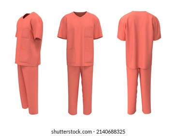 Nurse Uniform Mockup In Front, Back And Side Views. 3d Illustration, 3d Rendering