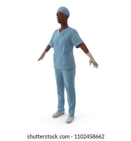 Nurse Or Young Doctor Standing In Full Body Isolated On White. 3D Illustration