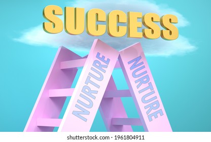 Nurture Ladder That Leads To Success High In The Sky, To Symbolize That Nurture Is A Very Important Factor In Reaching Success In Life And Business., 3d Illustration