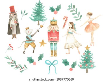 Nutcracker Watercolor Illustration Christmas Set