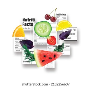 Nutrition Facts Collage Isolated Fruit Pieces Stock Illustration ...