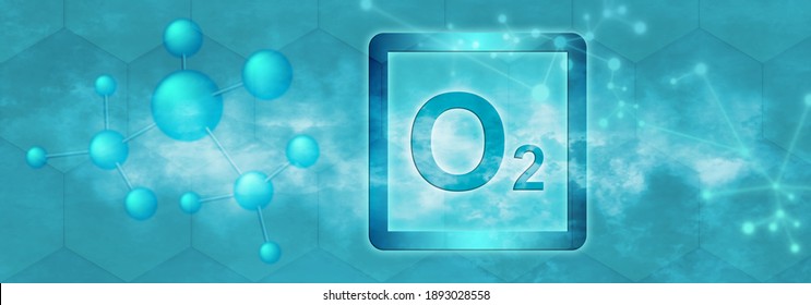 O2 Symbol. Oxygen Molecule With Molecule And Network On Blue Background