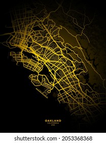Oakland, California, United States City Map - Oakland City Gold Map Poster Wall Art Home Decor Ready to Printable
