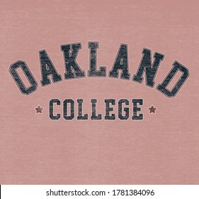 Oakland College Varsity Graphic For Apparel, T Shirt, Tee And Other Uses.