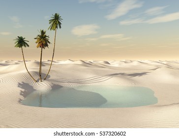 Oasis In The Desert. 3d Rendering