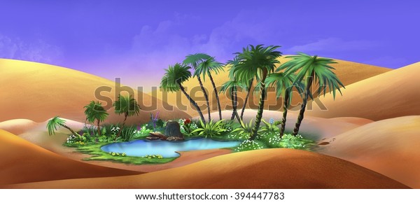 Oasis Desert Digital Painting のイラスト素材