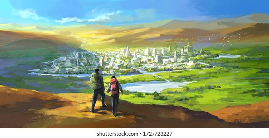 砂漠のオアシス 天国 デジタル絵画 のイラスト素材 Shutterstock