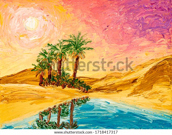 サハラ砂漠のオアシスの絵 のイラスト素材