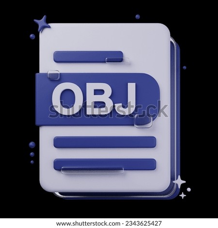 OBJ file format of 3D illustration on black background. file format 3D concept. 3d rendering