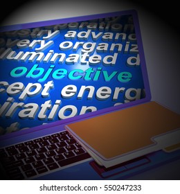 Objective In Word Cloud Laptop Showing Aims Goals Or Aspirations 3d Rendering