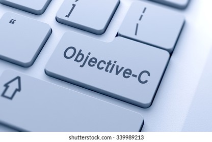 Objective-C word button on computer keyboard with soft focus