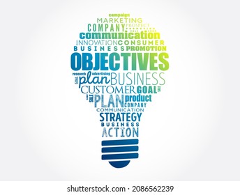 Objectives Light Bulb Word Cloud Collage Stock Illustration 2086562239 