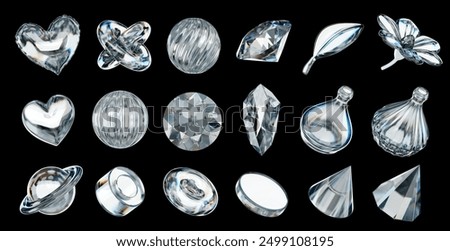Objects prism crystal decoration set pack isolated background 3d rendering