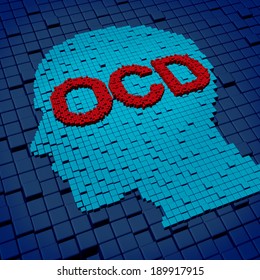 Obsessive Compulsive Disorder Or OCD Medical Concept As A Human Head And Letters Made Of Organized Cubes As A Symbol Of Anxiety Symptoms And Compulsive Psychological Behavior Issues.