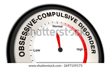Obsessive-Compulsive Disorder (OCD) at normal levels, shown on a barometer or tachometer, illustrating balanced symptoms with moderate concern, reflecting stable and manageable condition