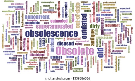 Obsolete Wordcloud Randomised On White Background