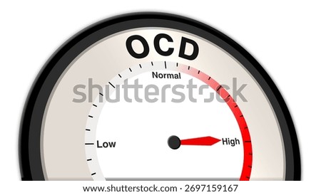 OCD at high levels, shown on a barometer or tachometer, illustrating severe obsession-compulsion symptoms and high mental health risk, reflecting urgent need for intervention and support