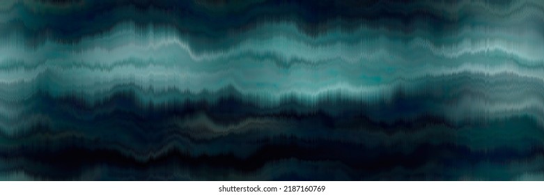 Ocean blue washed dye seamless border background. Teal turquoise marine nautical watercolor bleed effect. Endless Repeatable