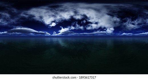Ocean at night under the moon, HDRI, environment map , Round panorama, spherical panorama, equidistant projection, 360 high resolution panorama 
3d rendering,