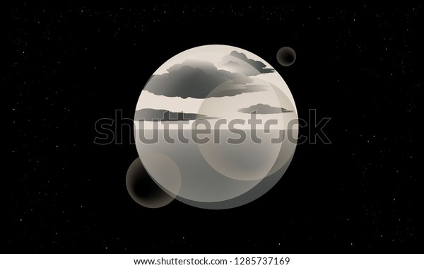 ocean planet with clouds floating into space in\
silver shades