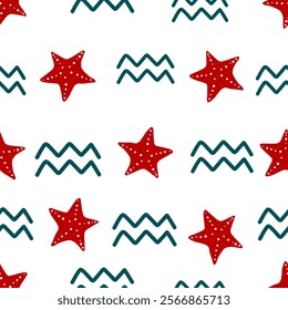Ocean seamless stars and wave pattern for wrapping paper and fabrics and linens and kids clothes print and summer party accessories and fashion textiles 