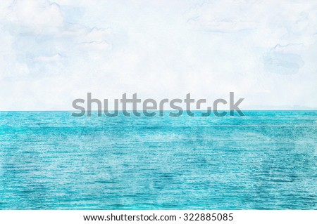 Ocean and sky background, digital painting with watercolor style, space for word and wallpaper background