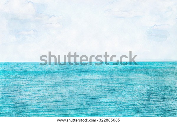 海洋和天空背景 水彩风格的数字绘画 文字空间和壁纸背景库存插图