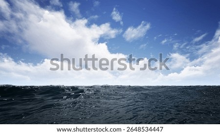 ocean surface with dynamic waves under a cloudy blue sky. Perfect for background, nature scenes, or seascape concepts.