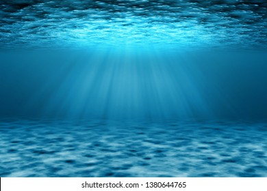 Ocean underwater scene illustration with light rays. Blue decorative background. - Shutterstock ID 1380644765