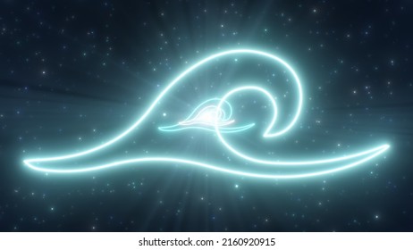 Ocean Wave Sea Water Surf Shape Outline Glow Neon Light Tunnel Portal 3D Rendering - Abstract Background Texture