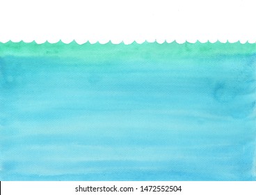 Ocean Wave And Under The Sea Watercolor Hand Painting For Decoration On Background.