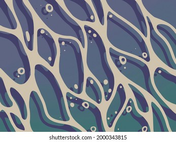 Ocean-sea Water Pattern In Anime Art Style. Atmospheric Wave In Vintage Colors.