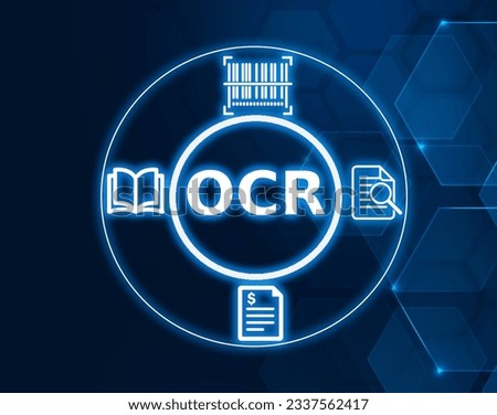 OCR Optical Character Recognition for scanning documents concept