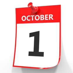 October 1. Calendar On White Background. 3D Illustration.