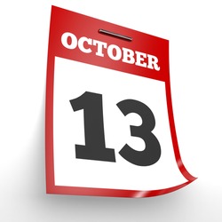 October 13. Calendar On White Background. 3D Illustration.