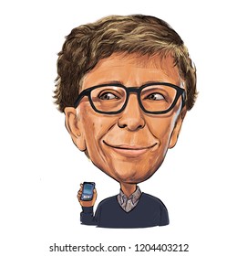 October 16, 2018 Caricature of Bill Gates  Somalia businessman Millionaire Portrait Drawing Illustration.