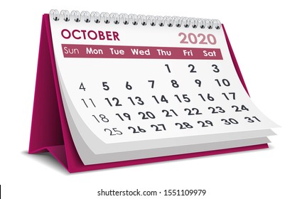 October 2020 Calendar In White Background