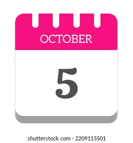 October 5 Calendar Flat Icon