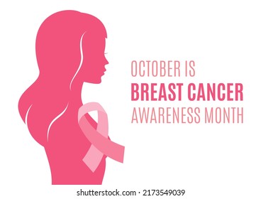 October is Breast Cancer Awareness Month illustration. Young woman silhouette and pink cancer awareness ribbon icon isolated on a white background. Important day - Powered by Shutterstock