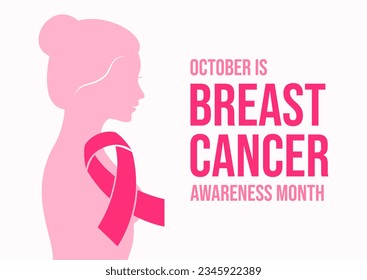 October is Breast Cancer Awareness Month illustration. Young woman silhouette and pink cancer awareness ribbon icon. Important day - Powered by Shutterstock