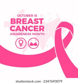 October is Breast Cancer Awareness Month illustration. Pink cancer awareness ribbon, female symbol, bra icon set. Important day - Powered by Shutterstock